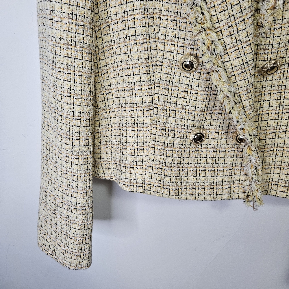 SOLD Zara Tweed Cropped Blazer Sz M Butter Yellow Double Breasted Preppy - Picture 8 of 13